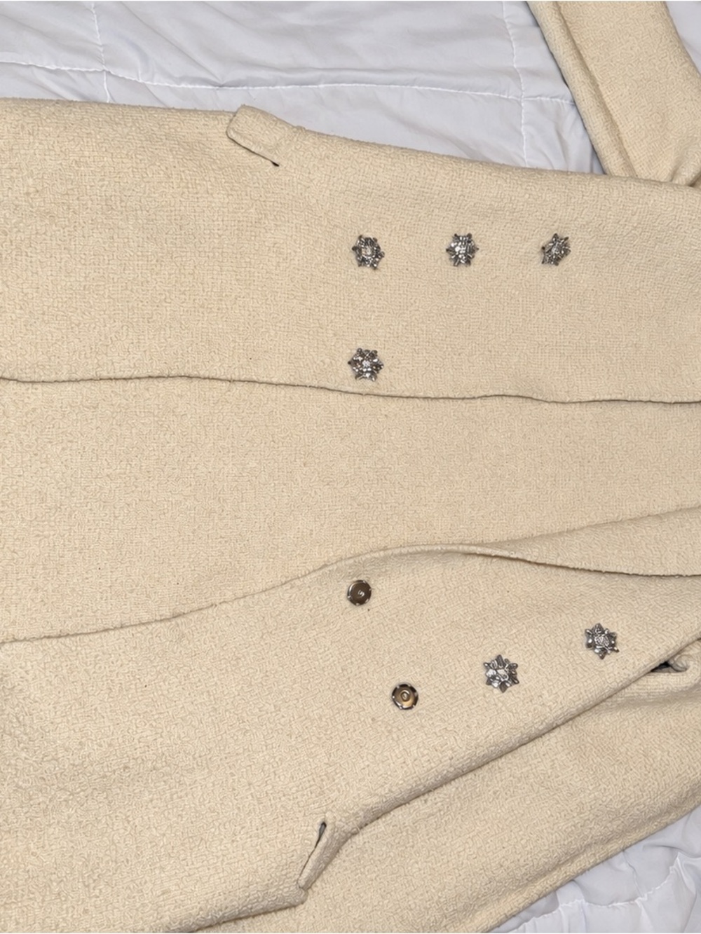 Express Cream Pea Coat with Decorative Crystal Buttons